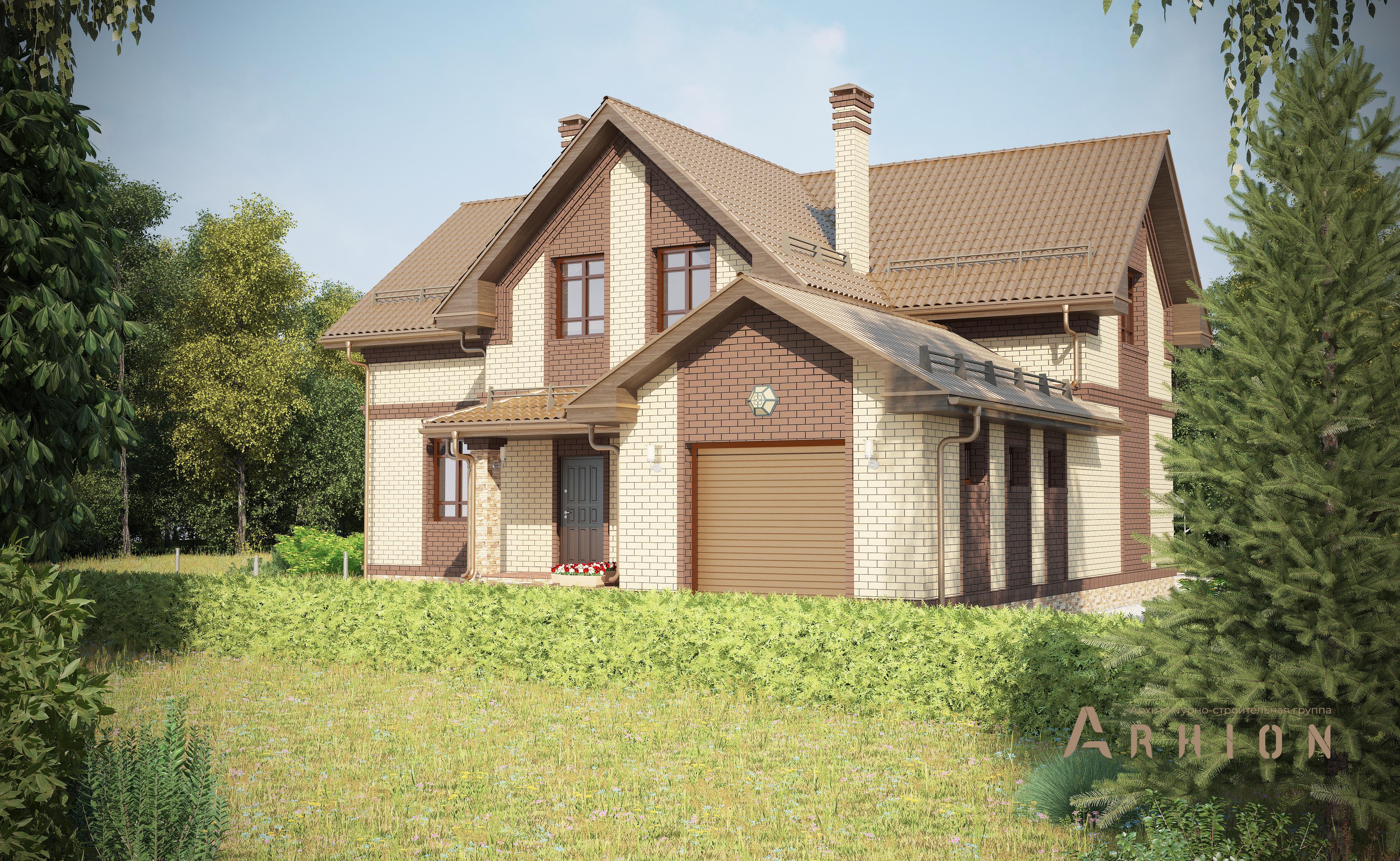 3. Проект одноэтажного дома в скандинавском стиле с двускатной кровлей, T-30, площадью - 208 кв c мансардой, терассой, гаражом